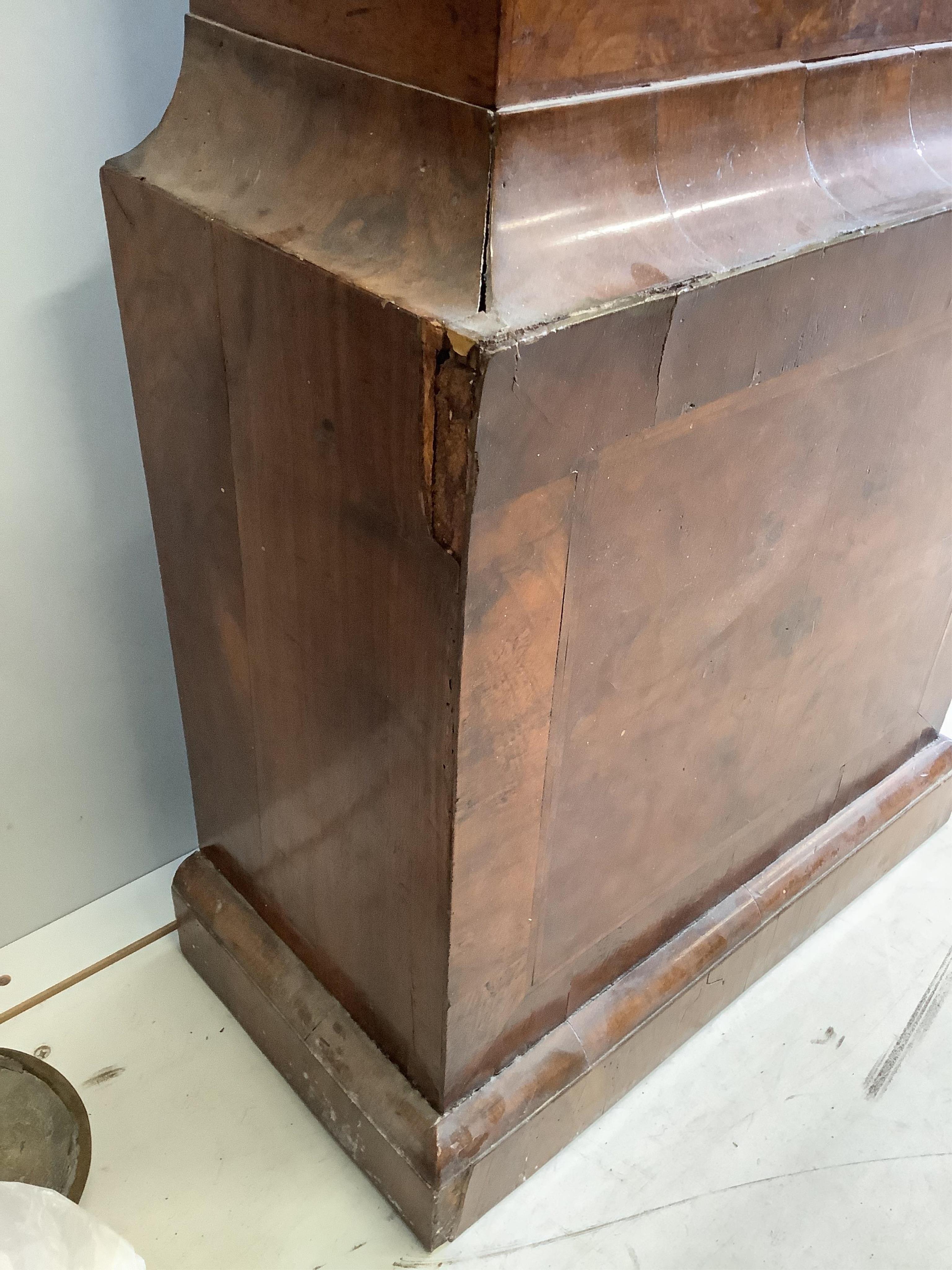 A George II walnut and feather banded longcase clock, Christopher Pinchbeck, London, height 237cm. Condition - poor